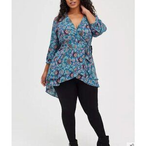 New Torrid sz 2 X  Plus Size women midnight floral wrap tunic blue